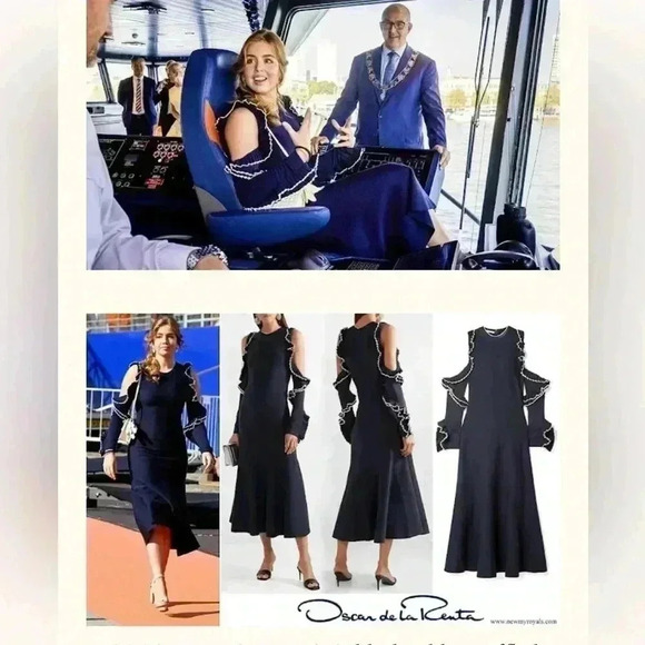 Oscar de la Renta Midi Dress XL Wool Black Cut Out Ruffle Long Sleeve Cocktail - Picture 10 of 16